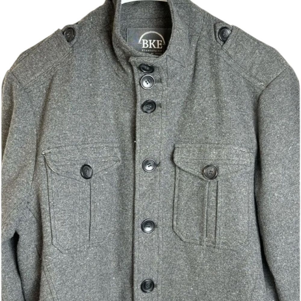 🥳 3/$26 BKE Military Style Wool Blend Jacket Gray Large - Picture 3 of 15